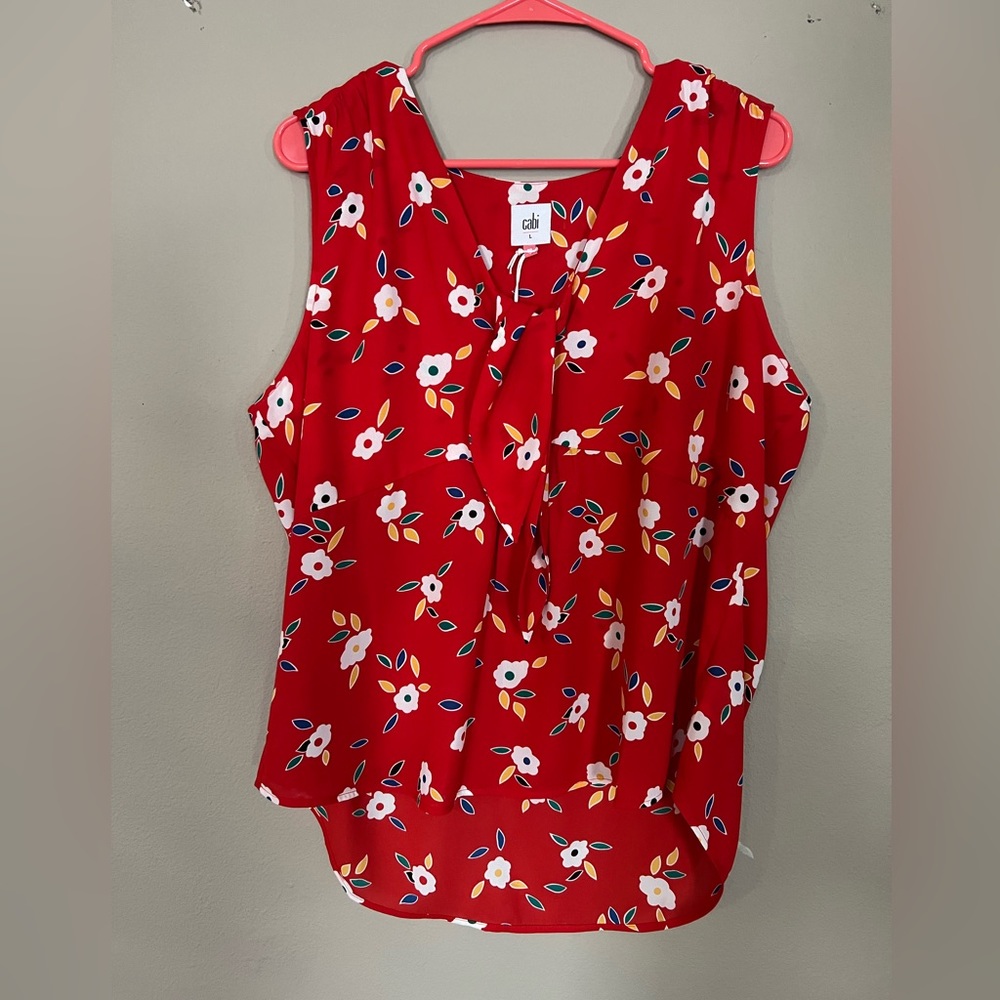 CABI #5734 Tied-Up Top Red Floral, Size  L